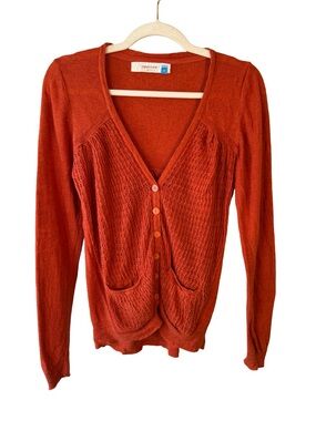 sparrow Burnt Orange V-Neck Button Front Cardigan Size S Boho Cottagecore